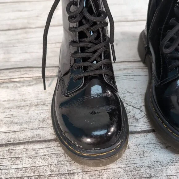 Dr. Martens 1460J Black Patent Leather Combat Boots – Youth Girls Size 2 - Picture 3 of 10